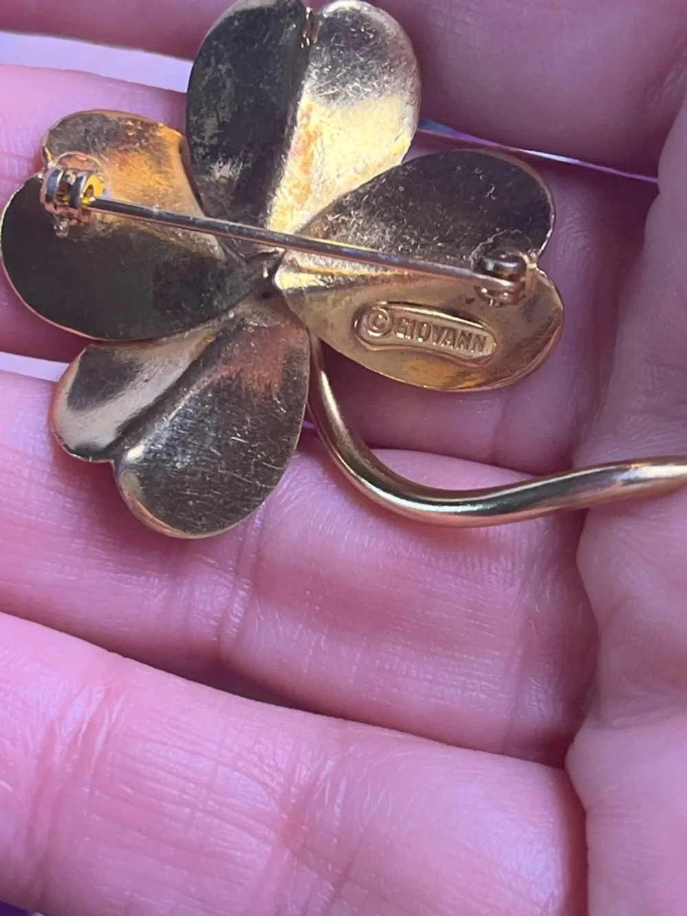 Giovann Pin/Brooch Textured Pattern 2” Lucky Four Leaf Clover - Picture 4 of 6